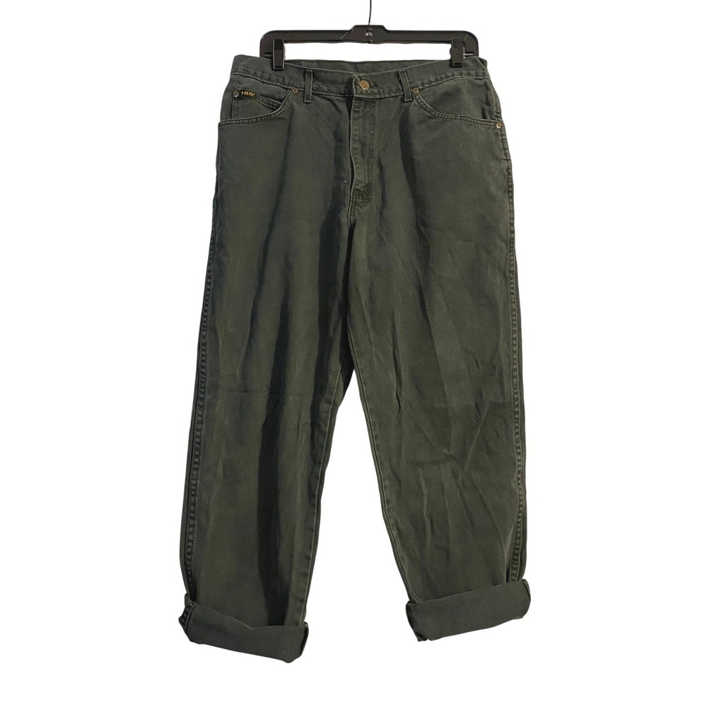 Vintage 90s Straight Leg Green Denim Baggy Mom Jeans Pants 36 30 Heritage Cabin - Picture 1 of 4